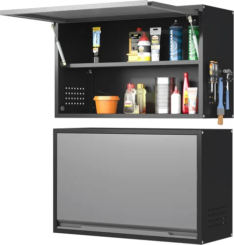 Miniatura 17 de Armario de Almacenamiento de Metal para Garaje con Ruedas, Armario para Escobas con Cerradura con Estantes Ajustables, Gabinete de Herramientas