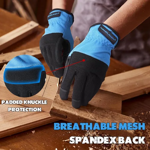 Miniatura 3 de HANDLANDY Guantes de trabajo para hombre y mujer, guantes de trabajo de mecánicos de uso general con pantalla táctil, guantes de trabajo flexibles