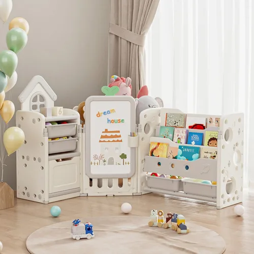 Organizador de Almacenamiento de Juguetes para Niños con 10 Cubos Extraíbles, Organizadores de Juguetes Plegables y Almacenamiento con Estantería de