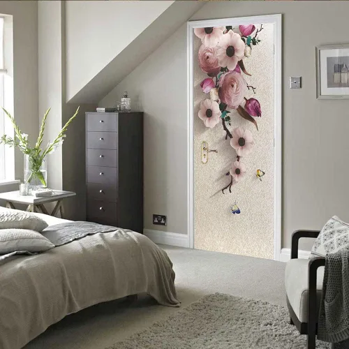 Miniatura 32 de Calcomanías 3D para puerta, murales para despegar y pegar, diseño de flores, papel tapiz para puerta, calcomanías autoadhesivas extraíbles de PVC