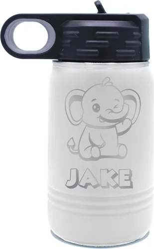 Miniatura 22 de My Personal Memories Botella de agua personalizada de 12 onzas para niños con pajilla, vaso aislado de doble pared para niños, niñas, escuela, Azul