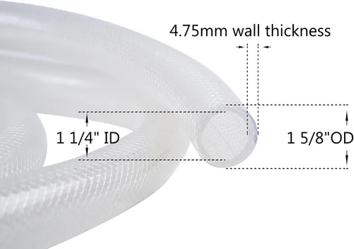 Miniatura 2 de Tubo de PVC transparente trenzado de alta presión de 1 1/4 pulgadas de diámetro interior x 1 5/8 pulgadas de diámetro exterior de 10 pies, tubo