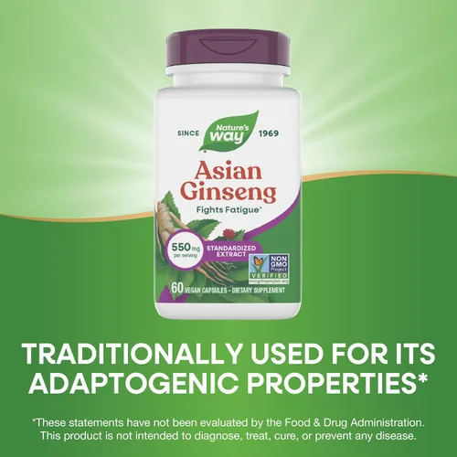 Miniatura 4 de Nature's Way, Ginseng asiático herbario premium, combate la fatiga*, 60 cápsulas