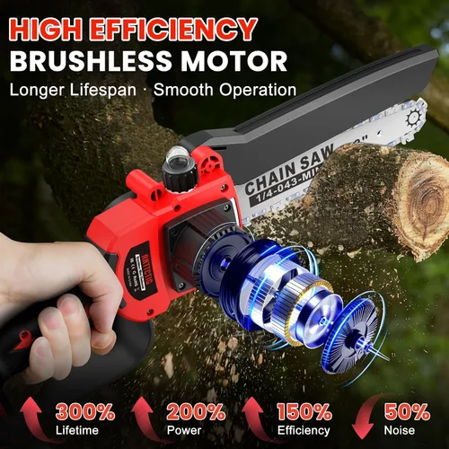 Miniatura 11 de Sierras de poste eléctricas inalámbricas 2 en 1 para poda de árboles, mini motosierra de 8 pulgadas con poste de extensión de 6.6 pies, 21 V, 4.0 Ah
