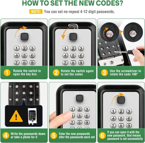 Miniatura 7 de HUANLANG Caja de seguridad para llaves con código, cajas de llaves impermeables para montaje en pared, 12 dígitos, teclado para llaves de casa, Gris