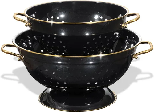 Juego de 2 coladores de metal, 3,3 L con recubrimiento en polvo, base de anillo sólido autodrenante, colador grande de metal para cocina, pasta,