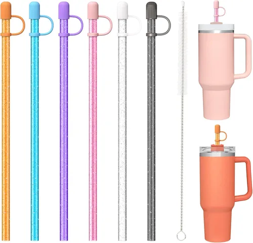Miniatura 8 de 12 popotes de repuesto de colores con tapas protectoras para taza Stanley de 40 oz, 30 oz, 20 oz, 14 oz, 64 oz, popotes reutilizables con tapa, Paja