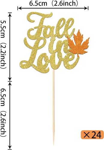 Miniatura 2 de Rsstarxi Paquete de 24 adornos para cupcakes con hojas de otoño, día de Acción de Gracias, palillos de dientes, despedida de soltera, decoración