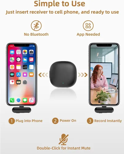 Miniatura 4 de Micrófono de teléfono con filtro de ruido AI, micrófonos inalámbricos Lavalier para iPhone 17 Android con funda de carga, micrófono de solapa