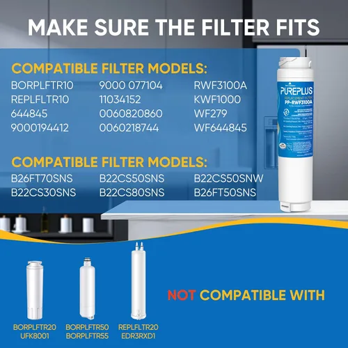 Miniatura 2 de PUREPLUS 9000194412 Filtro de agua de repuesto para refrigerador Bosch Ultra Clarity BORPLFTR10, REPLFLTR10, 11034152, 644845,9000 077104
