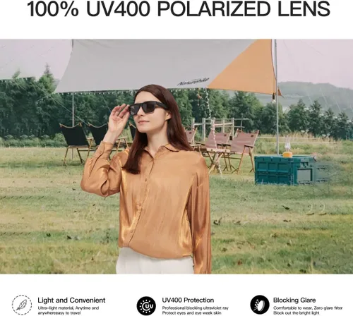 Miniatura 5 de OhO Smart Glasses, gafas de sol polarizadas con altavoz Bluetooth, protección UV atlética/al aire libre y control de voz, unisex (lente gris)