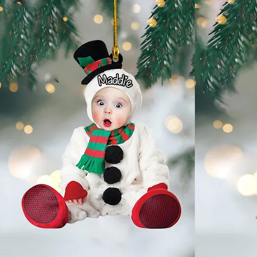 Miniatura 22 de GODLOVER Foto personalizada de bebé con adorno de Navidad de dinosaurio, plano impreso en 2D, adornos de Navidad, regalos de familia, regalo Estilo 1