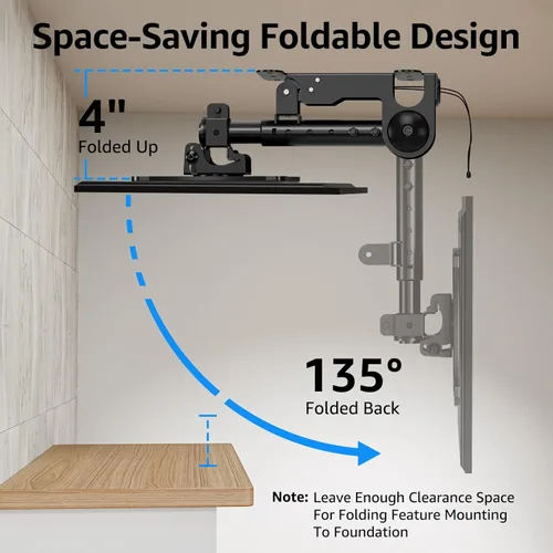 Miniatura 5 de MOUNTUP - Soporte plegable para debajo del gabinete de TV - Soporte de TV abatible y giratorio, se adapta a pantallas LCD de 13-32" hasta 22 libras