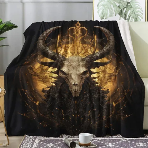 Miniatura 12 de Manta de calavera tamaño Queen, manta de vellón para sofá cama, sofá, manta y mantas con patrón de esqueleto gótico satánico, manta de franela