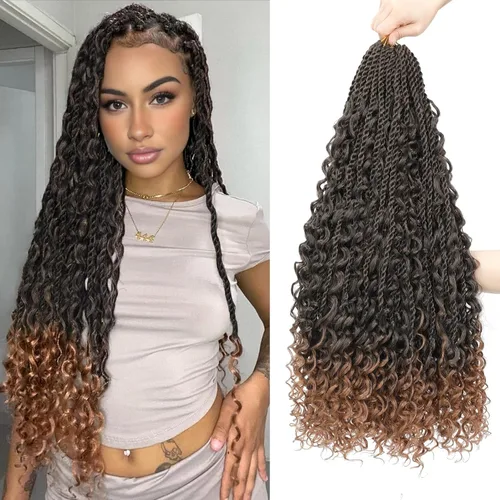 Miniatura 37 de Cabello senegalés de ganchillo con extremos rizados, 12 pulgadas, 8 paquetes de cabello bohemio de ganchillo con rizos de diosa, rizos de ganchillo
