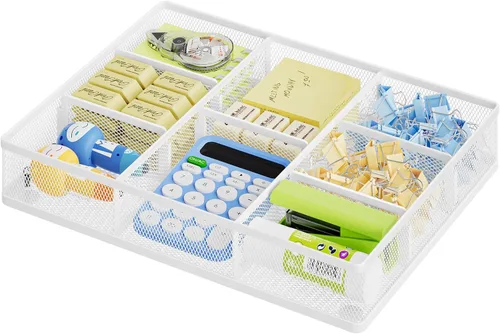 Miniatura 12 de Marbrasse Organizador de cajones de escritorio, bandeja organizadora de cajones de malla metálica con 5 compartimentos ajustables, organizadores