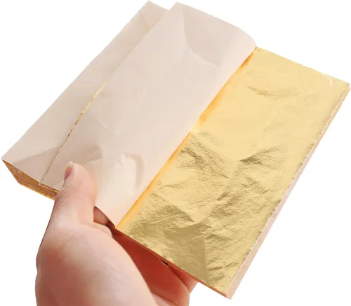 Miniatura 3 de YongBo Hojas de hojas doradas, 200 piezas de papel de aluminio dorado de 5.5 pulgadas para manualidades, pintura, dorado, slime, diseño de uñas