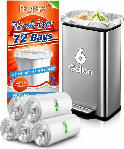 6 Gallon (fit 5.5-6 Gal) Small Strong Trash Bags by RayPard, 72 Counts Garbage Bags 25 Liter Waste Bin Liners for Home Office Kitchen Bathroom
