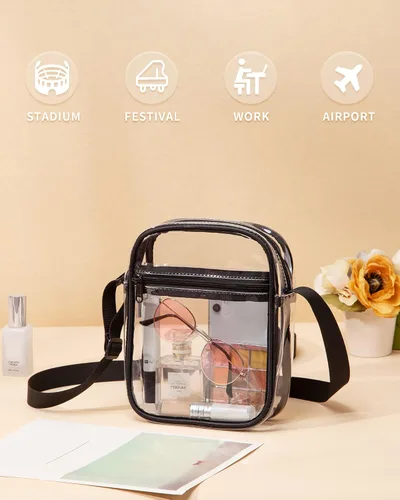 Miniatura 6 de Vorspack Bolso de PVC aprobado para estadios, bolsa cruzada transparente con bolsillo frontal para conciertos, deportes, festivales