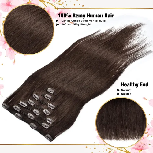 Miniatura 4 de Senmy Extensiones de cabello humano real con broches, doble trama, 4.23 onzas, 7 unidades, extensiones de cabello humano Remy grueso con clip
