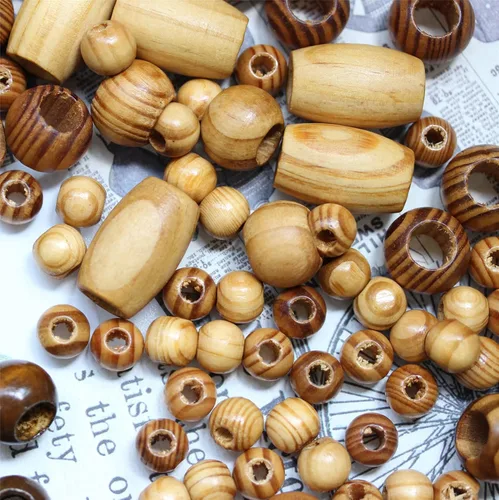 Miniatura 2 de BetterJonny 180 cuentas de madera natural de agujero grande, cuentas espaciadoras redondas de madera para macramé, pulseras de joyería, manualidades