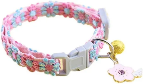Collar de flores coloridas para perros y gatos con campana, collares ajustables para perros pequeños, productos de aseo para perros, accesorios para