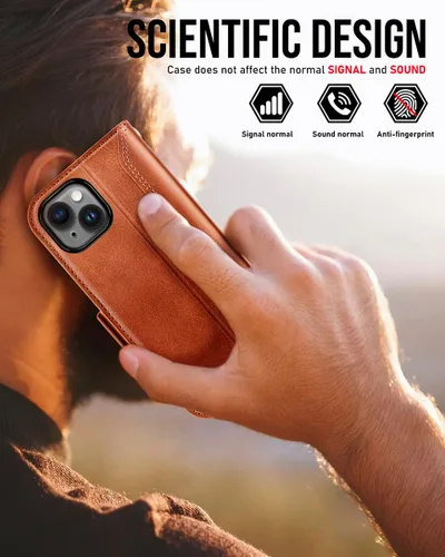 Miniatura 7 de OCASE Funda Cartera Compatible con iPhone 15, Funda Tipo Folio de Cuero PU con Tapa, con Portarjetas y Bloqueo RFID, Función Atril