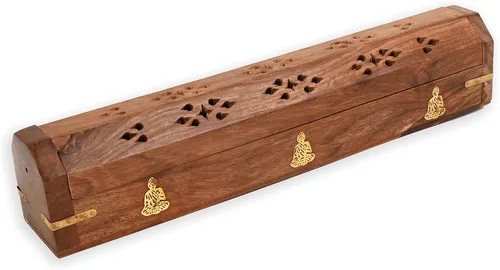 Miniatura 4 de Paquete de 2 soportes para varillas de incienso, estilo ataúd, quemador de incienso de madera con incrustaciones de BUDDHA (NATURAL) hecho a mano
