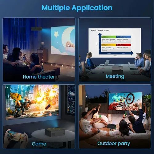 Miniatura 7 de 【28000 lúmenes de alta luminosidad】Proyector con WiFi 5G y Bluetooth, proyector de cine al aire libre mejorado compatible con 4K, zoom máximo