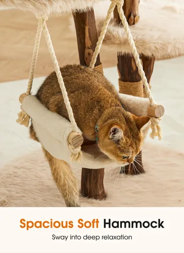Miniatura 5 de Letkind Moderna torre de árbol para gatos grandes de interior, perches-torre de madera maciza natural para gatos con poste rascador de sisal