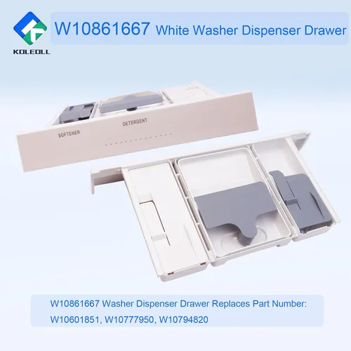 Miniatura 4 de W10861667 - Conjunto de cajón dispensador de arandela blanca – Reemplaza W10601851 W10777950 W10794820 compatible con lavadora Whirlpool Maytag