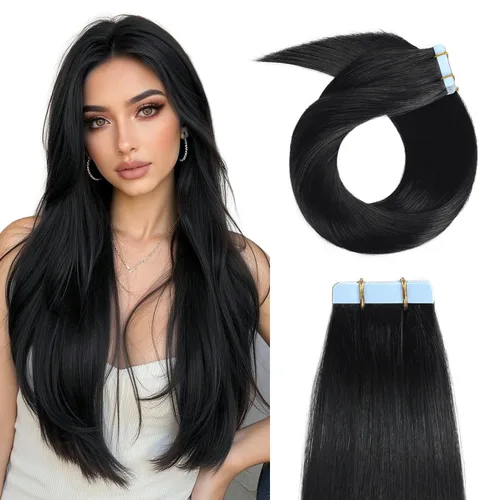 Miniatura 14 de YILITE Extensiones de cabello adhesivas de color rojo, 18 pulgadas, 50 g, 20 unidades, #99J, 100% cabello humano Remy, trama de piel sin costuras
