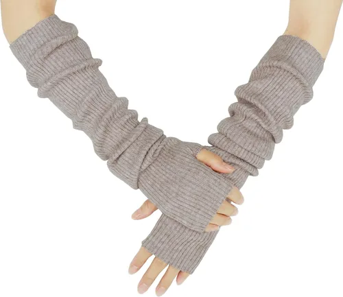 Miniatura 68 de Guantes cálidos de cachemira de brazo largo para mujer, guantes de invierno acogedores sin dedos, calentadores de brazos suaves, gran regalo