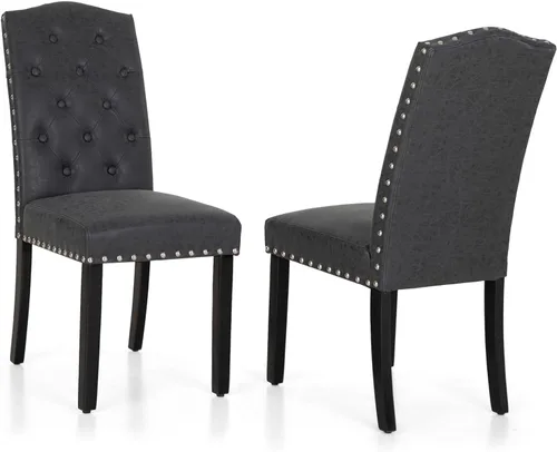 Miniatura 3 de Sophia & William Juego de 2 sillas de comedor tapizadas de piel sintética con respaldo alto y patas de madera maciza, sillas de comedor decorativas