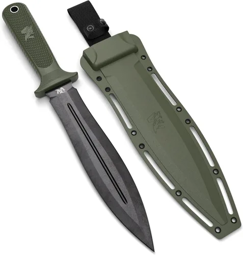 ODENWOLF W-SowCatcher Cuchillo de hoja fija con funda – Cuchillo de caza grande hecho de acero D2 – Cuchillos grandes de hoja fija de doble filo con