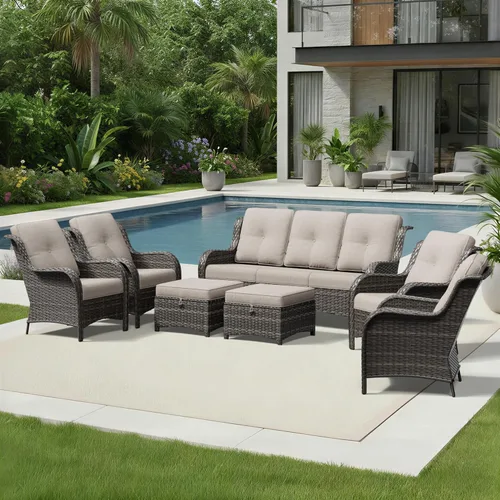 Miniatura 50 de Joyside Juego de sillas de mimbre para patio, juego de 3 piezas de mimbre para exteriores con 2 sillas reposabrazos y 1 mesa auxiliar para terraza