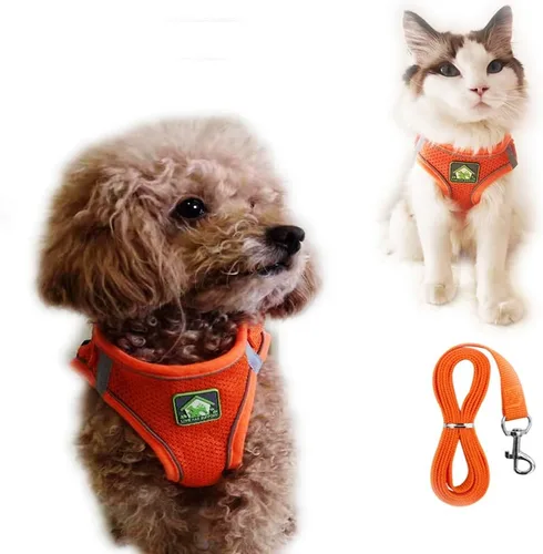Miniatura 8 de Juego de arnés y correa para perro pequeño sin tirones, arnés a prueba de escape, chaleco de malla transpirable, arnés reflectante ajustable