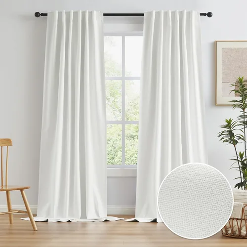 Miniatura 18 de Paneles de cortinas de ventana 100% opacas, con trabillas traseras, bolsillo para barra, gancho, cinturón, aspecto plisado, cortinas para sistema