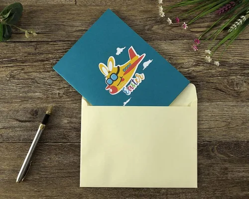 Miniatura 6 de ETA Tarjeta desplegable de Pascua 3D, conejito de Pascua en un avión, tarjeta de felicitación festiva, linda, divertida, tarjeta desplegable