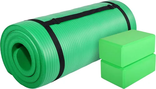 Miniatura 9 de BalanceFrom Esterilla de yoga multiusos de 1 pulgada extra gruesa de alta densidad antidesgarro con correa de transporte, bloques de yoga opcionales