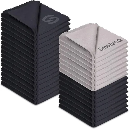 SmoTecQ Paquete de 32 paños de limpieza de lentes de microfibra, ultra suaves, sin arañazos para lentes, pantallas y lentes de cámara, negro + gris