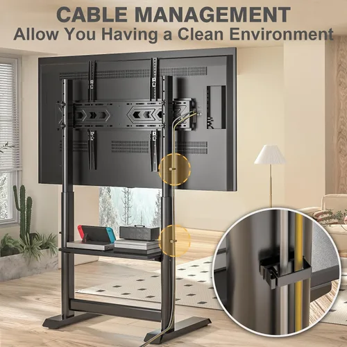 Miniatura 6 de TVON Soporte de TV de suelo resistente para televisores grandes de 55 a 100 pulgadas de hasta 150 libras, soporte de TV alto universal con soporte
