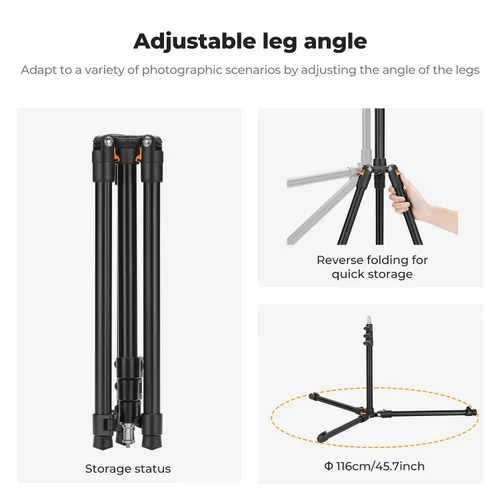 Miniatura 6 de K&F CONCEPT Soporte de fotografía extensible, trípode de aluminio ajustable de 6.56 pies/78.7 pulgadas con tornillo de 1/4 pulgadas, trípode
