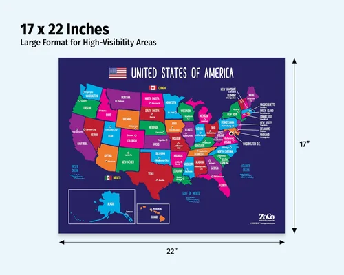 Miniatura 2 de Póster de 50 estados con mayúsculas de Estados Unidos - Laminado de 17 x 22 pulgadas - Colorido mapa completo de Estados Unidos para niños - América
