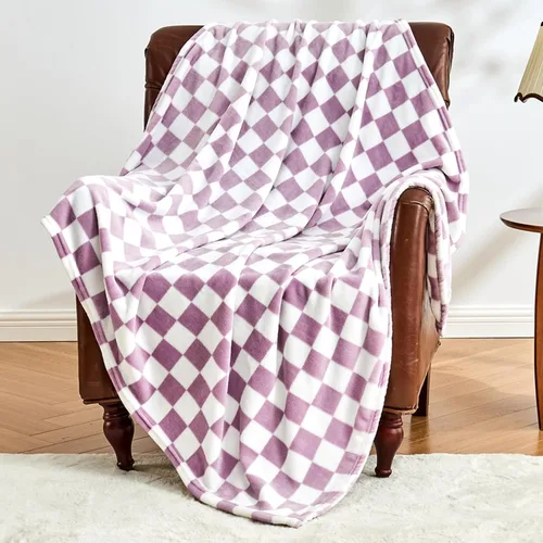 Miniatura 20 de Edenleaf Manta a cuadros rosa, manta de forro polar ultrasuave para sofá, cama y viajes, mantas de lujo para todas las estaciones, 50 x 60 pulgadas