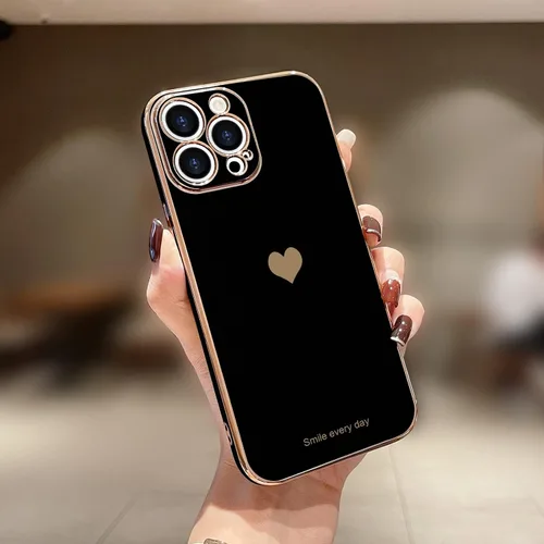 Miniatura 2 de Teageo Funda para iPhone 14 Pro para mujeres y niñas, lindo corazón de amor, chapado de lujo, cubierta trasera suave, protección completa de la Negro