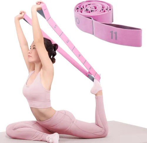 Miniatura 10 de Banda elástica de 11 bucles - Correa de estiramiento para yoga, pilates, ballet y fisioterapia para flexibilidad, estiramiento de piernas y 11