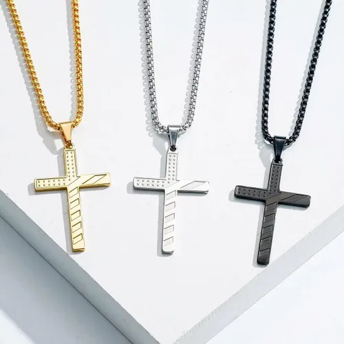 Miniatura 5 de Ursteel Collar de cruz para hombre, oro de 18 quilates, plata negra, bandera americana, acero inoxidable, collar con colgante de cruz para hombres