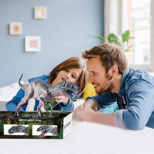 Miniatura 6 de Juego de 2 piezas de dinosaurios, tiranosaurio Rex grande de 15.7 pulgadas y T-rex realista de 12.2 pulgadas, figura de acción de dinosaurio