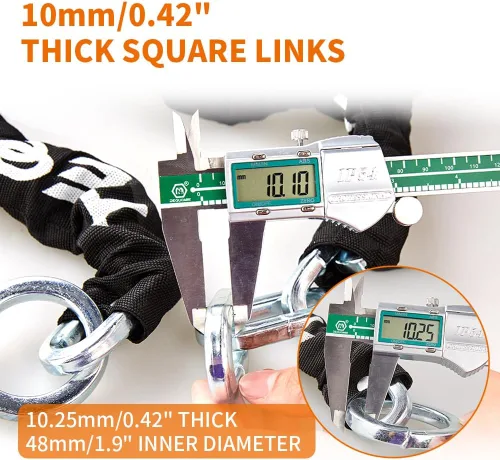 Miniatura 5 de Candado de cadena antirrobo de alta resistencia para motocicleta, 3 pies de largo, cadena de 0.394 in de grosor con cerradura de color brillante, 4